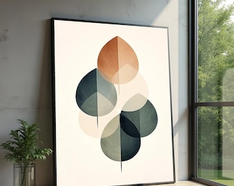 Abstrakt lövklustercanvas, modern botanisk väggkonst, minimalistisk naturdesign, canvas i neutrala toner, modern heminredning