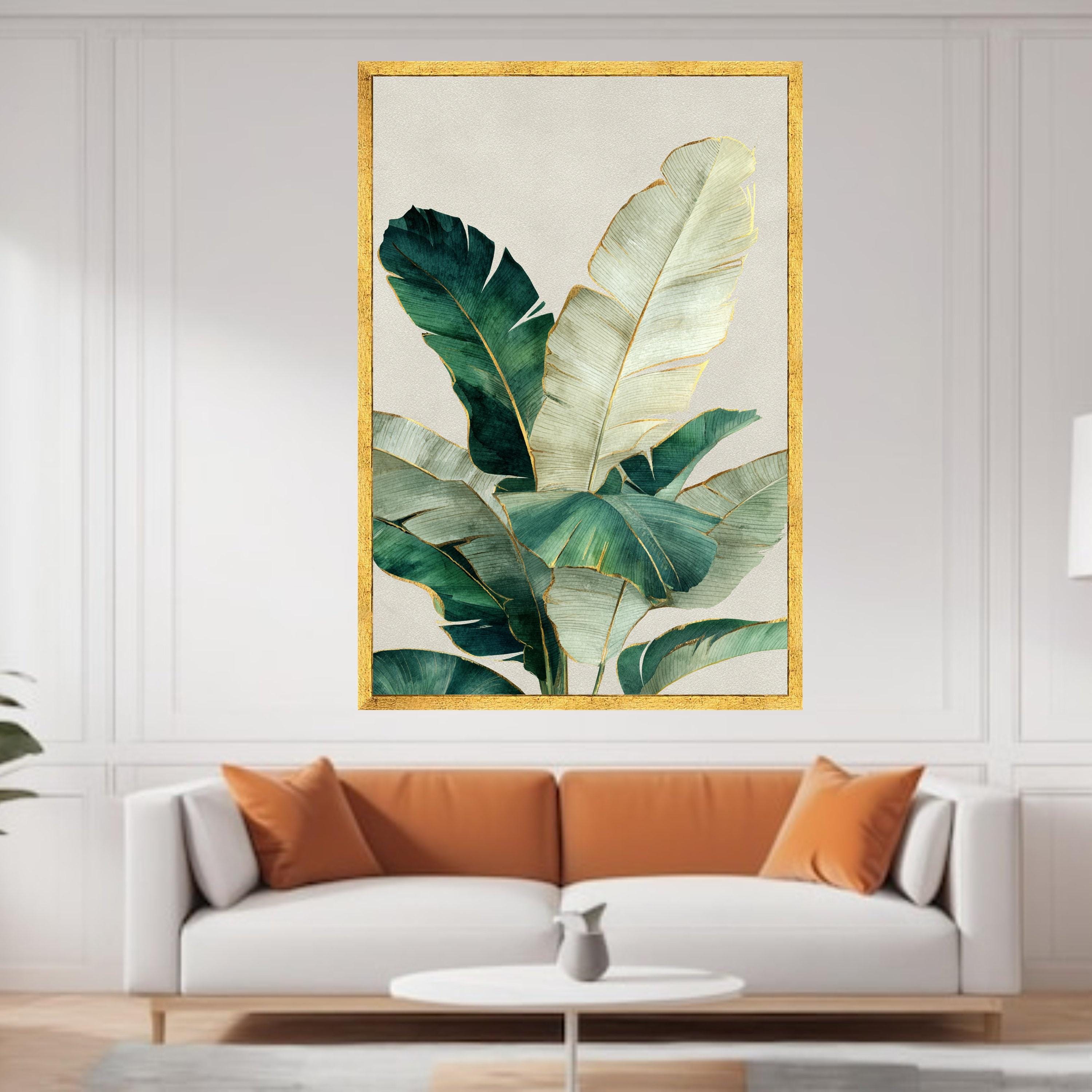 Elegant Tropical Banana Leaves Canvas, Green and Gold Leaf Wall Art ...