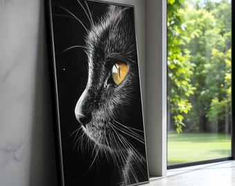 雄大な黒猫の肖像画キャンバス：ふわふわの猫の壁掛けアート - Etsy 日本
