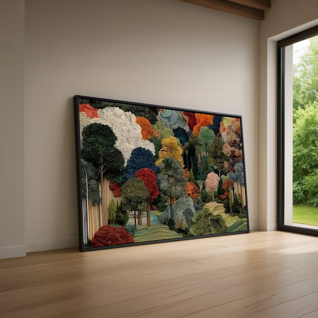 Colorful Autumn Forest Canvas Wall Art, Abstract Tree Nature Landscape ...