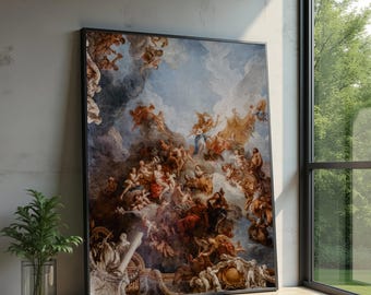 Baroque Mythological Ceiling Canvas, Classical Renaissance Art, Mythic Gods and Angels Wall Art, Vintage Home Decor, Elegant Canvas