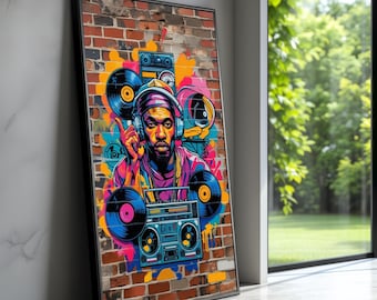 Vibrant 90s Hip Hop Graffiti Canvas, Urban Street Art Wall Decor