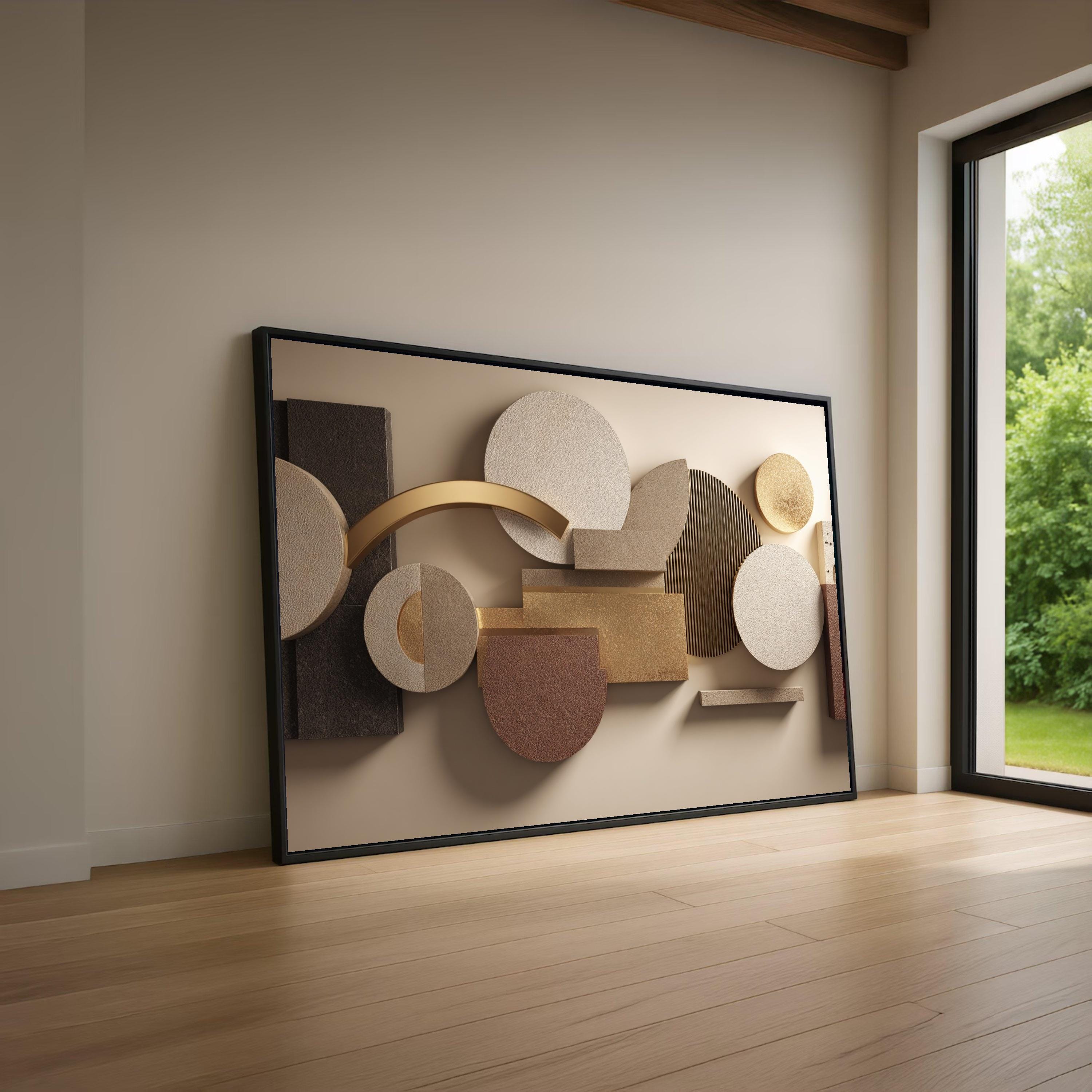 Modern Geometric Abstract Canvas Wall Art, Neutral Earth Tones, Shapes ...