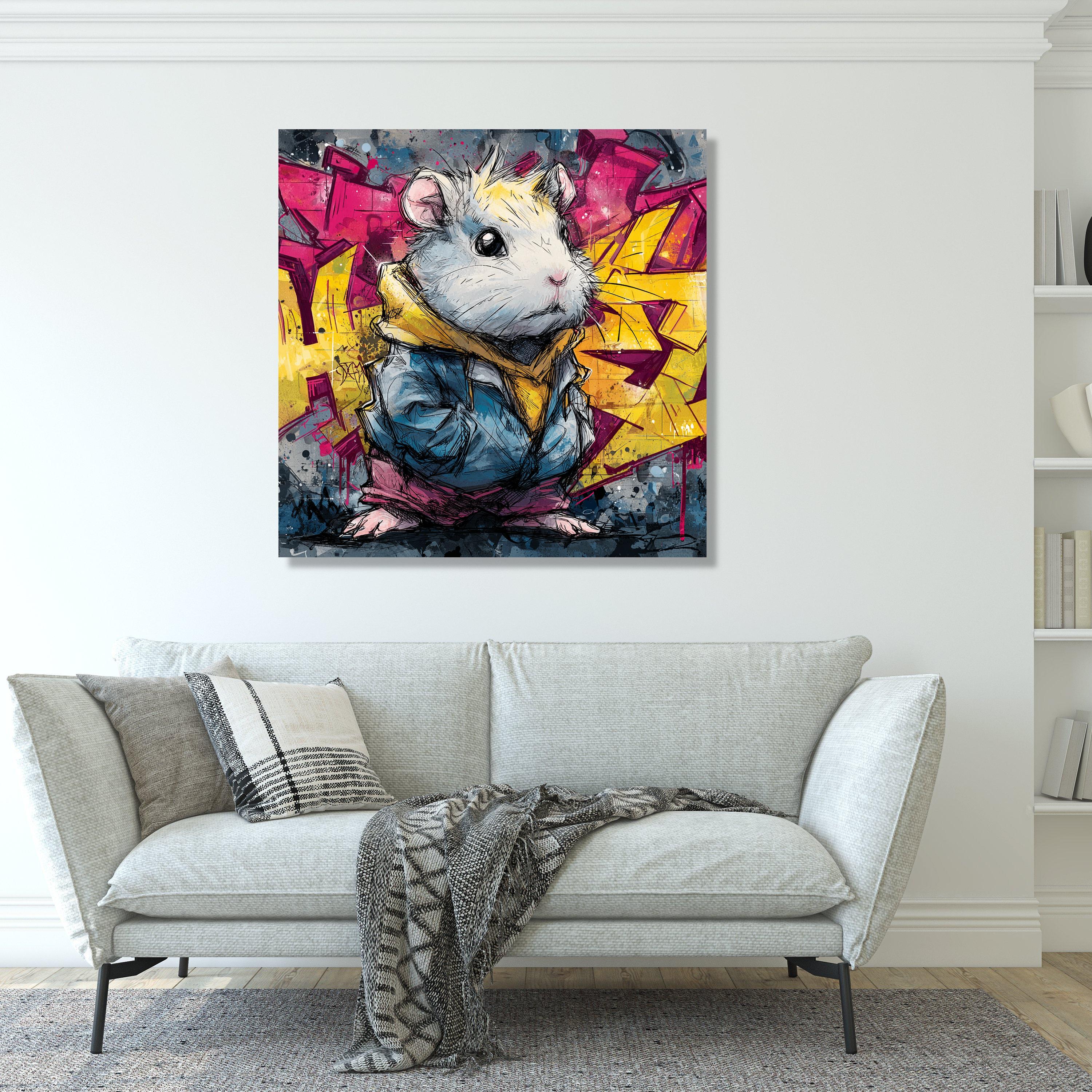 Urban Street Art Hamster, Graffiti Background Canvas, Colorful Animal ...