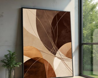 Earth Tone Abstract Canvas, Modern Minimalist Wall Art, Geometric Shapes Canvas, Brown and Beige Home Decor, Contemporary Canvas Print