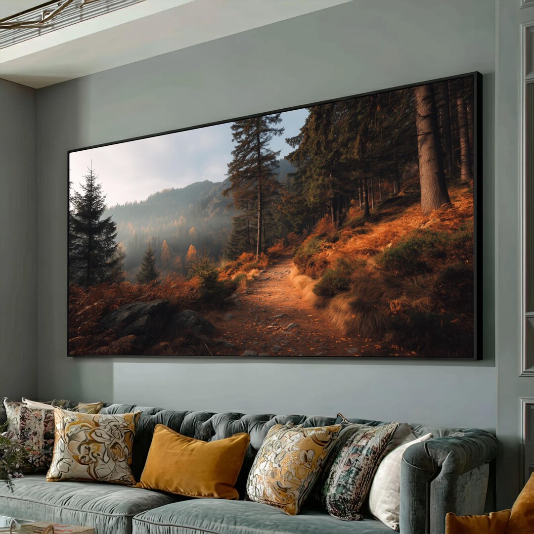 Autumn Forest Pathway Canvas, Mountain Landscape Wall Art, Woodland ...