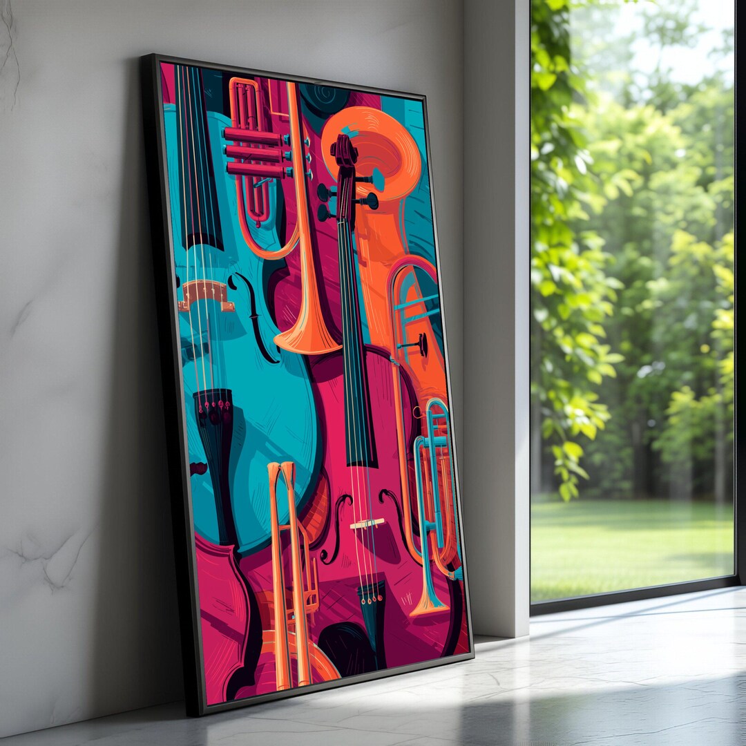 Vibrant Musical Instruments Canvas, Colorful Jazz Wall Art, Trumpet ...