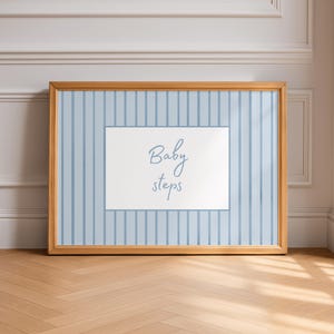 Baby Steps Landscape Stripe Poster – Vintage Nursery Decor -  Pink Blue Wall Art
