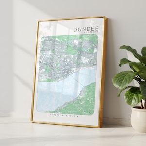 Impresión del mapa de la ciudad de Dundee, Escocia: arte mural minimalista moderno, póster en acuarela/monocromo