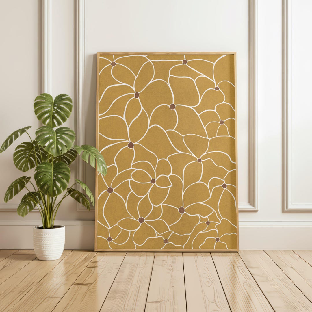 Burnt Yellow Abstract Flower Market Modern Print: Floral Wall Art - Etsy