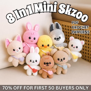 8 IN 1 mini SKZoo Crochet Pattern PDF, Stray Kids Crochet Pattern, Skzoo Amigurumi Pattern, Stray Kids PDF Amimigurumi Pattern, Skzoo Bundle