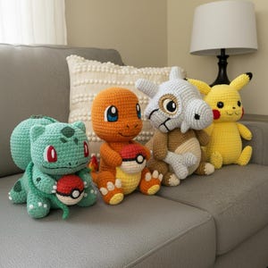 4 in 1 Pokemon Bundle: Inspired Amigurumi Crochet Pattern (Pikachu, Charmander, Squirtle & Bulbasaur) Digital File, Pdf