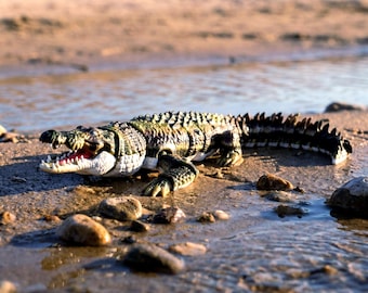 3D-Printed Saltwater Crocodile with Opening Mouth - 15 inches | Articulated Flexi Croc | Poseable Reptile Toy