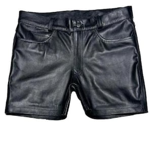 Short en cuir rayé jaune pour hommes. Boxer en cuir de mouton