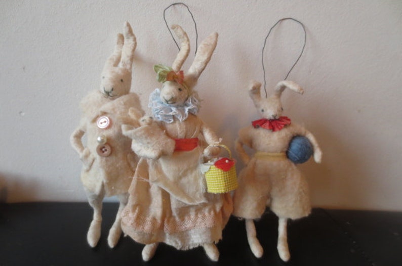 old fashioned spuncotton easter bunnie football, handmade