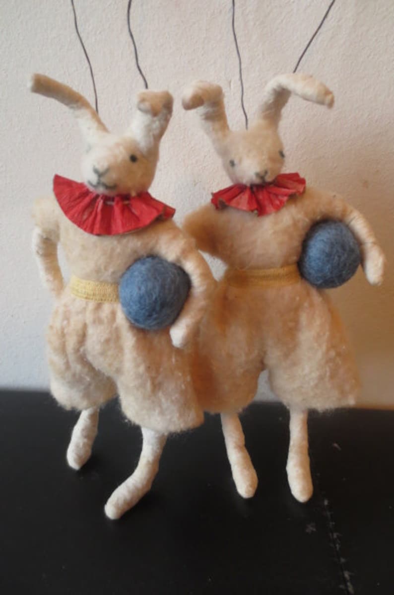 old fashioned spuncotton easter bunnie football, handmade