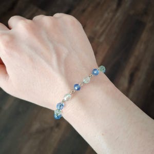Icy Blue Aqua Clear Beaded Bracelet | 7" inches Adjustable Length