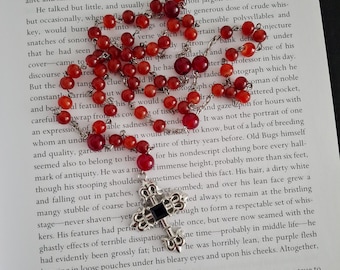 Gothic Red Orange Rosary Glass Prayer Beads |  Rosary Necklace 27.007" inches