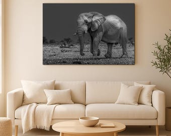 Black and White Photography Elephant Art Print, Namibia Safari Nursery Decor