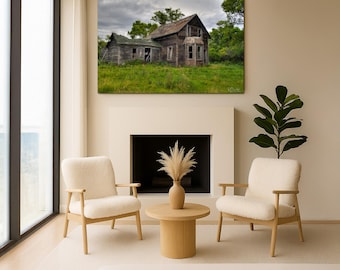 Rustic farmhouse photography print, country wall art, abandoned house decor