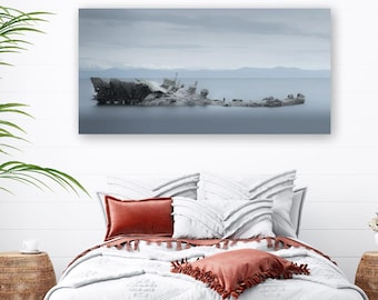 Shipwreck Wall Art, Abandoned Boat Photography, Weathered Maritime Seascape Decor for Coastal Home or Living Room