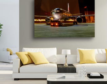 Night Aviation Photography Print, Airplane Art, Pilot Gift, Hangar Scene | P34