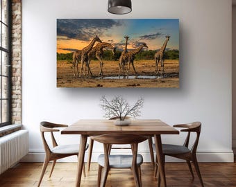 Giraffe Photography Print, African Safari Wall Art, Etosha Wildlife Sunset Print