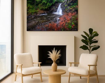Waterfall Wall Art , Cascading Forest River Photograph, Calming Nature Decor for Cabin or Spa Room