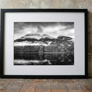 Buttle Lake Black and White Mountain Reflection Photography Art Print