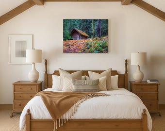 Forest Cabin Art Print, Rustic Log Home Photography, Woodland Wall Decor (Vancouver Island) |P66