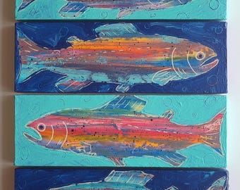 Rainbow Trout Painting on Canvas 4x12