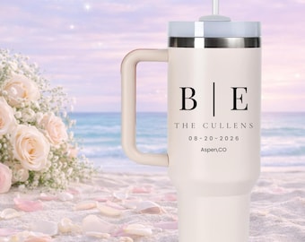 Personalized Honeymoon Tumbler 40oz | Just Married Gift, Bride & Groom Travel Cup, Wedding Gift, Couples Trip, Beach Honeymoon Cup