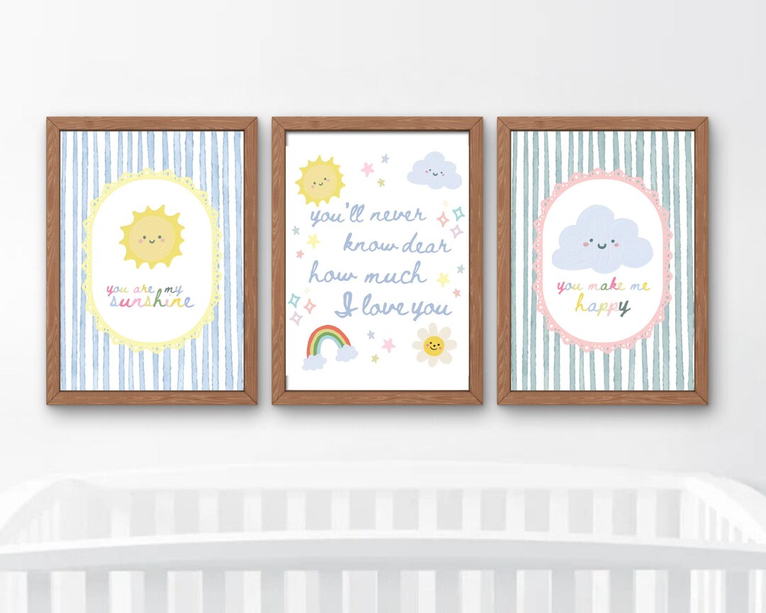 You Are My Sunshine Nursery Prints • Set of 3 Wall Art • Gender Neutral ...