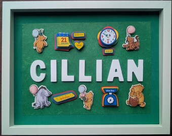 Winnie the Pooh Name Sign & Birth Stats Shadow Box - Personalized Newborn Gift