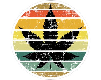 Retro Cannabis Leaf Sticker Kiss-Cut Vinyl Sticker Distressed Rainbow Stripes 420 gift marijuana leaf laptop sticker
