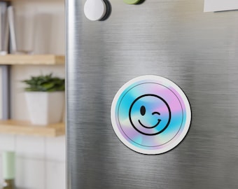 Winking Smiley Face Magnet   Holographic Emoji Refrigerator Decor