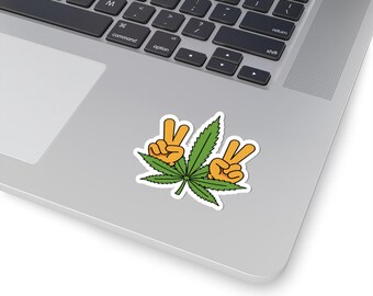 Peace Sign Hands with Cannabis Leaf Sticker Kiss-Cut Vinyl decal funny humor weed gift marijuana lovers 420 art