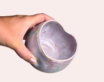 Handmade Thumbprint Heart Cup – Lavender Sage Ceramic Cup, 16 oz Pottery Tumbler, Artisan Coffee Tea Cup Gift for Her