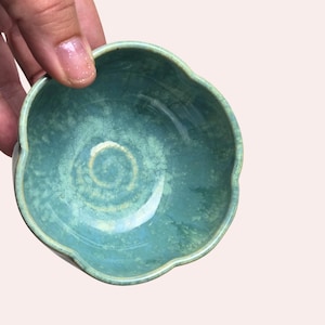 Handmade Robin Egg Blue Flower Ring Dish, Ceramic Trinket Holder, Small Pottery Bowl