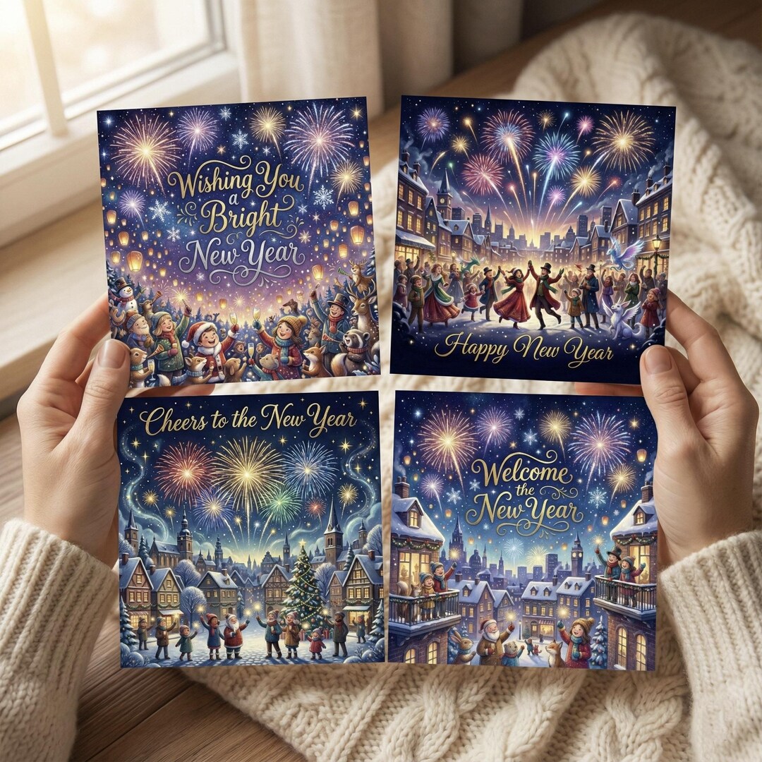 New Year Fireworks Greeting Cards – Magical Night Holiday Postcards ...