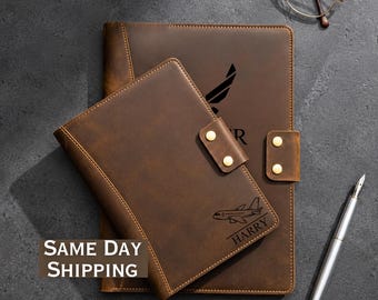 Custom Pilot Logbook Cover, Leather Aviation Portfolio, Student Pilot Graduation Gift, Aviator Flight Folio, Personalized Pilot License Gift