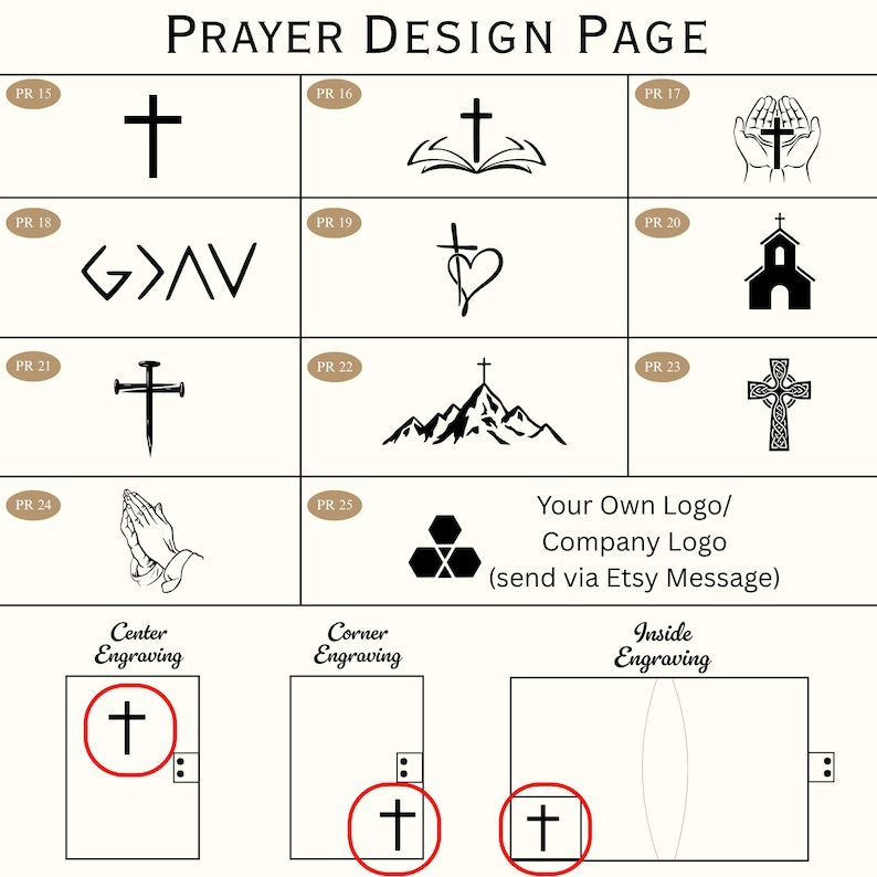 Puede incluir: Una p&aacute;gina de dise&ntilde;o con varios dise&ntilde;os de cruces cristianas. La p&aacute;gina incluye diferentes estilos de cruces, una silueta de iglesia y otros s&iacute;mbolos religiosos. El texto en la parte superior dice "PRAYER DESIGN PAGE".