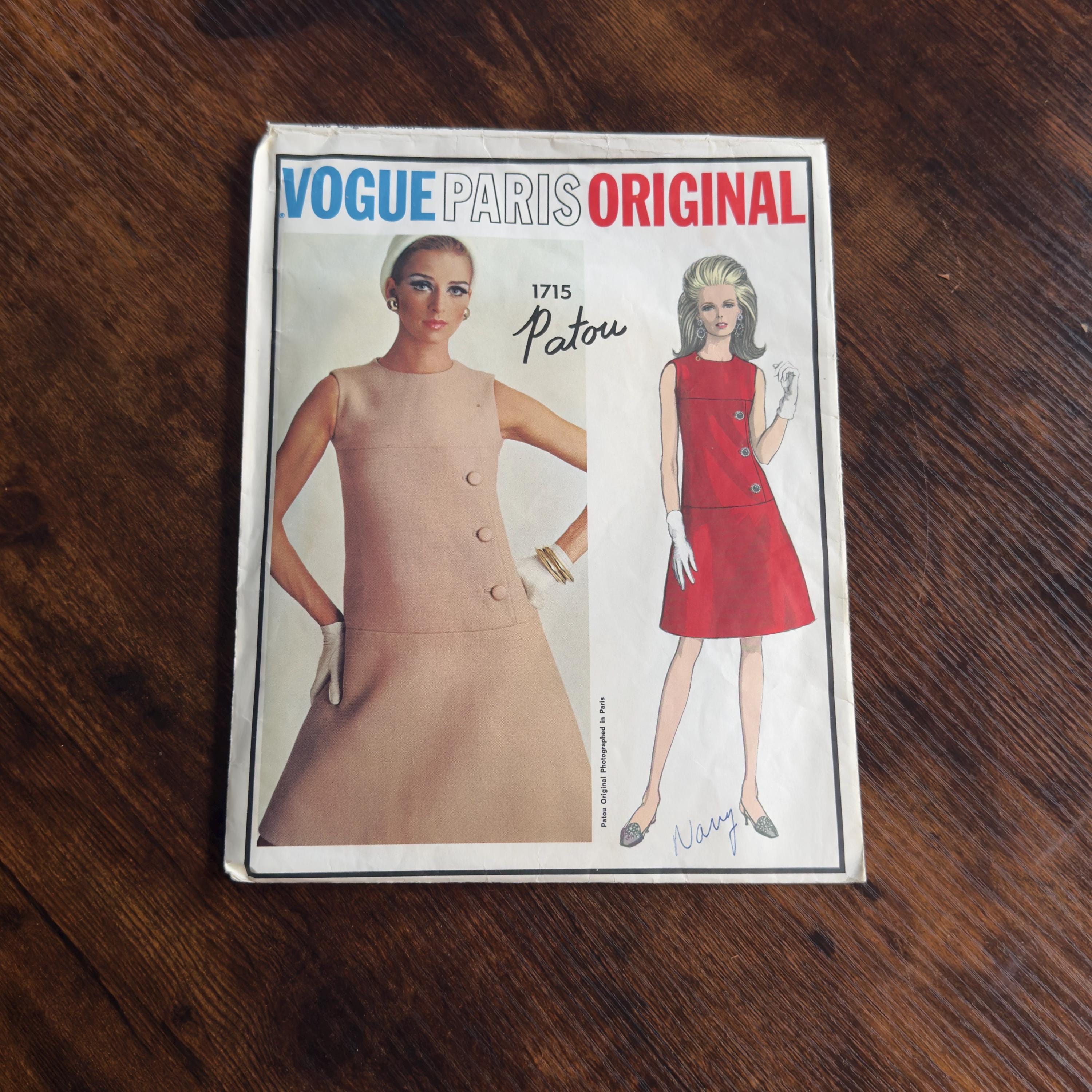 Jean Patou, 1960s Vogue Paris Original 1715 Jean Patou Mod A-Line Dress Pattern