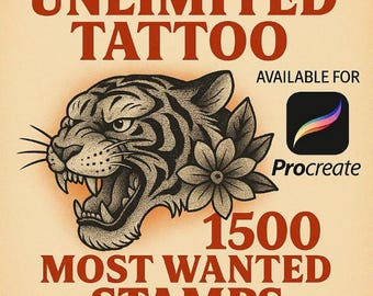 1500+ Procreate Brushes & Stamps, Tattoo-stencils, Digital-product, Procreate Brushes Birds Flowers Shaders Liners Japan Skull Stamps