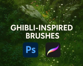 Ghibli Nature Anime Brush Set - Background Tree Cloud Brushes Stamp Pack iPad, Digital Drawing Procreate Brushes, for Procreate & Photoshop