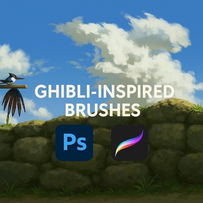 Ghibli Nature Anime Brush Set - Background Tree Cloud Brushes Stamp ...