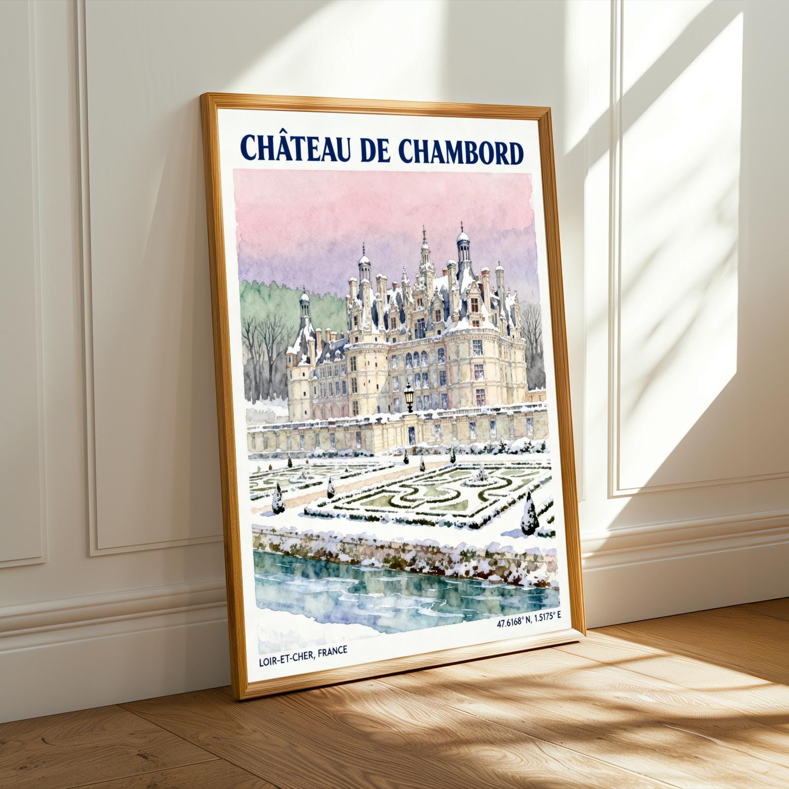 Château De Chambord Snowy Castle Print – Vintage French Winter Art