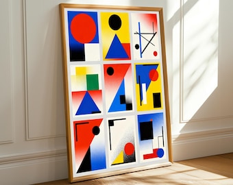 Geometric Wall Art Print - Bold Primary Colors, Modern Style