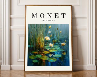Water Lilies Art Print – Impressionist Swirl, Green-Blue Tones