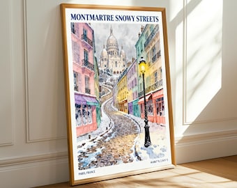 Montmartre Winter Scene Print – Snowy Parisian Streets, Sacré-Cœur Basilica